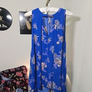 Free People Keyhole Neckline Blue Floral Tunic Dress